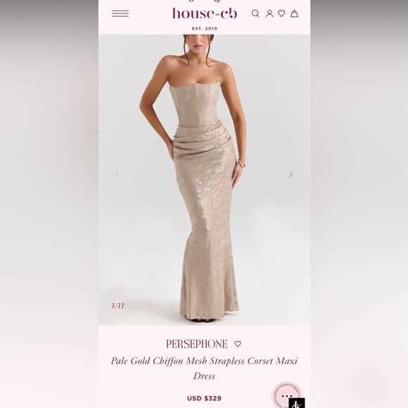 house of cb persephone dress gold Pale Chiffon Mesh Strapless Corset Maxi upload-20231227
